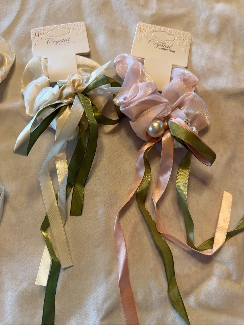 Ribbon Flower Hair pony Set in Pink, Black, and Ivory or can use as bracelets